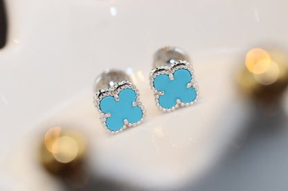 [Liorra]CLOVER MINI TURQUOISE SILVER STUD EARRINGS