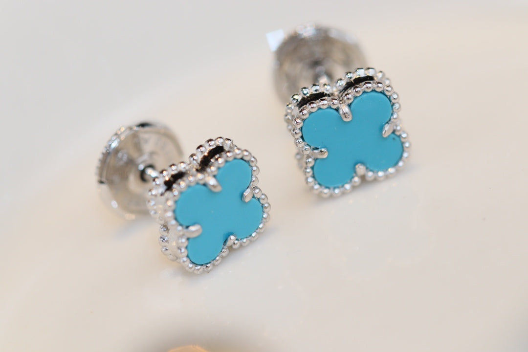 [Liorra]CLOVER MINI TURQUOISE SILVER STUD EARRINGS