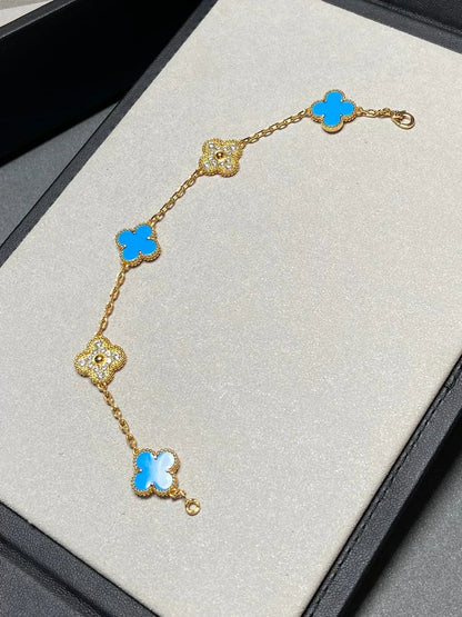[Liorra] CLOVER 5 MOTIF BLUE AGATE BRACELET COLLECTION