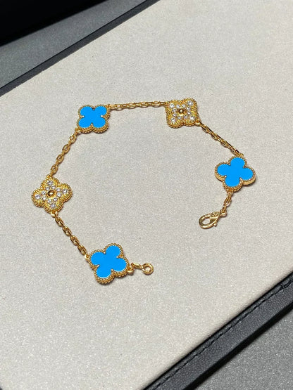[Liorra] CLOVER 5 MOTIF BLUE AGATE BRACELET COLLECTION