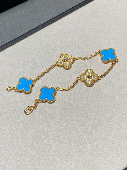 [Liorra] CLOVER 5 MOTIF BLUE AGATE BRACELET COLLECTION