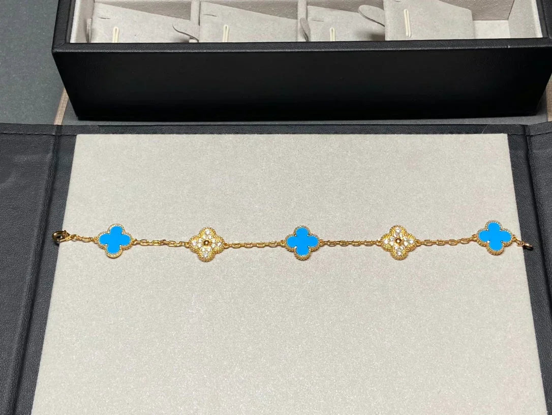 [Liorra] CLOVER 5 MOTIF BLUE AGATE BRACELET COLLECTION