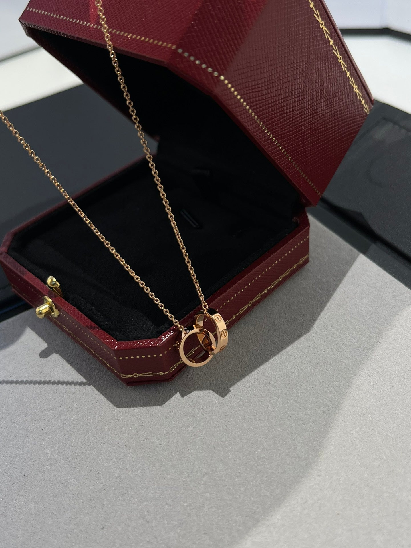 [Liorra]LOVE NECKLACE DOUBLE RING PINK GOLD