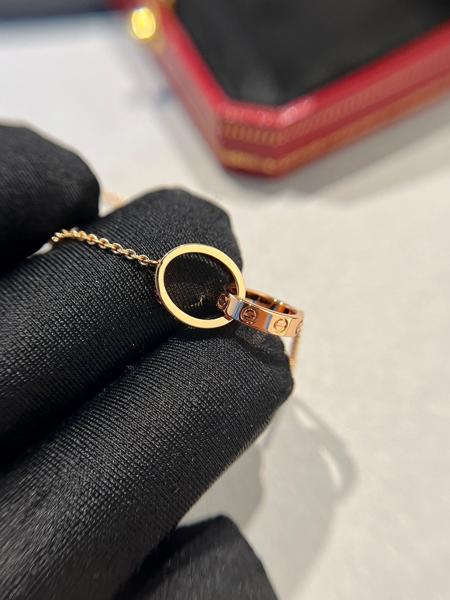 [Liorra]LOVE NECKLACE DOUBLE RING PINK GOLD
