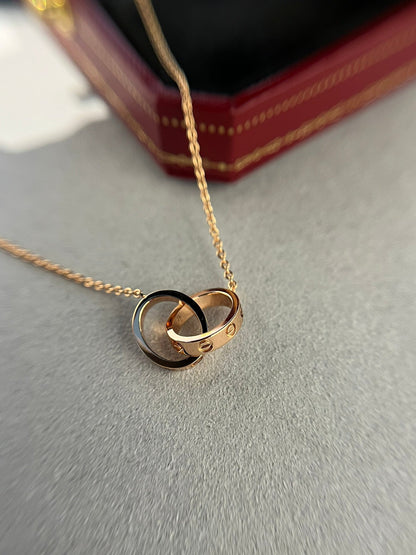 [Liorra]LOVE NECKLACE DOUBLE RING PINK GOLD