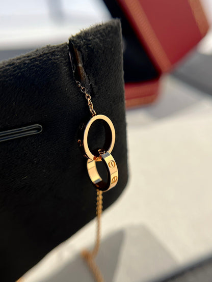 [Liorra]LOVE NECKLACE DOUBLE RING PINK GOLD