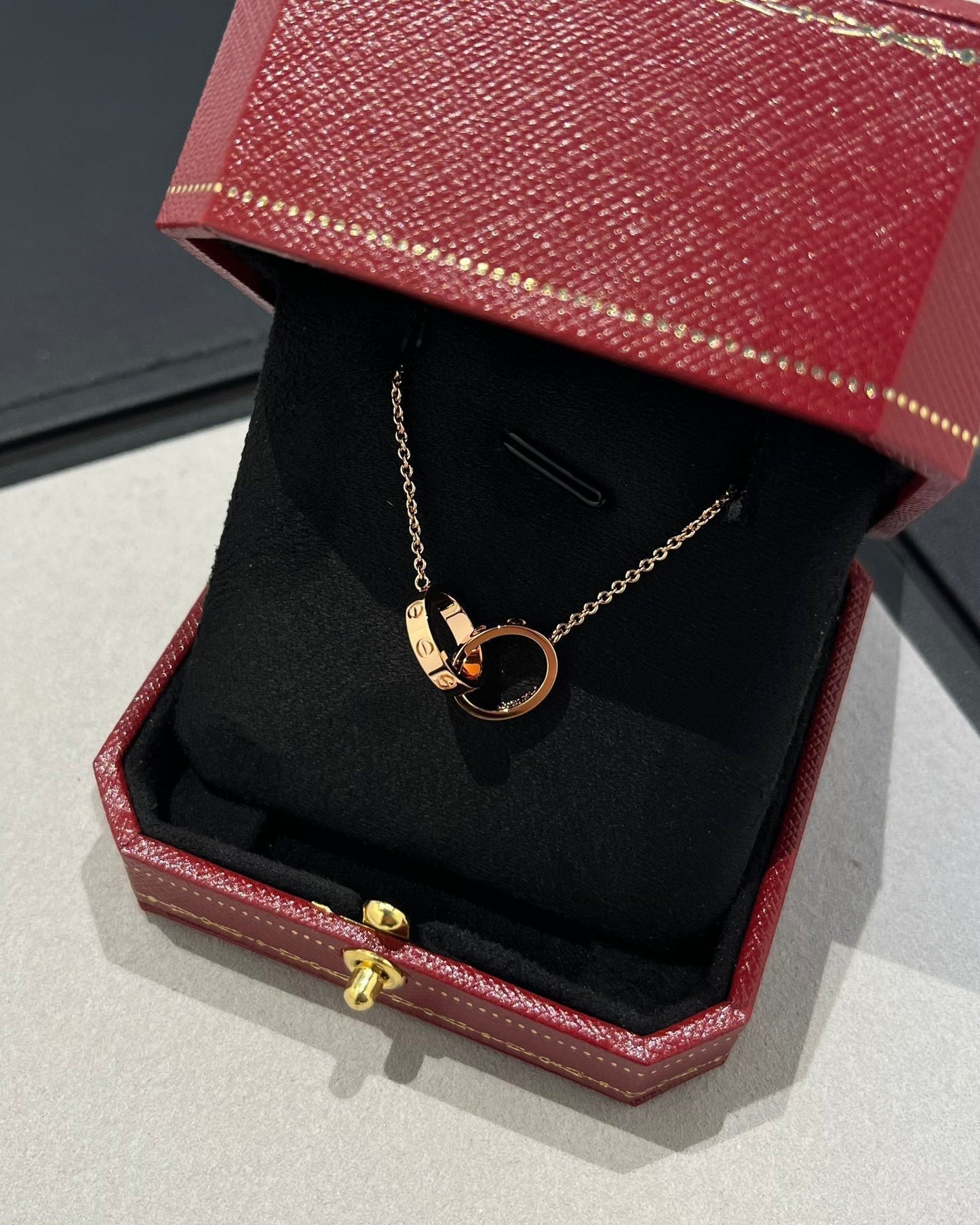 [Liorra]LOVE NECKLACE DOUBLE RING PINK GOLD