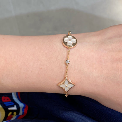 [Liorra]STAR AND SUN 4 MOTIF WHITE MOP PINK GOLD BRACELET