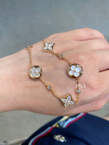 [Liorra]STAR AND SUN 4 MOTIF WHITE MOP PINK GOLD BRACELET