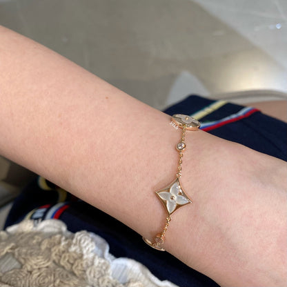 [Liorra]STAR AND SUN 4 MOTIF WHITE MOP PINK GOLD BRACELET