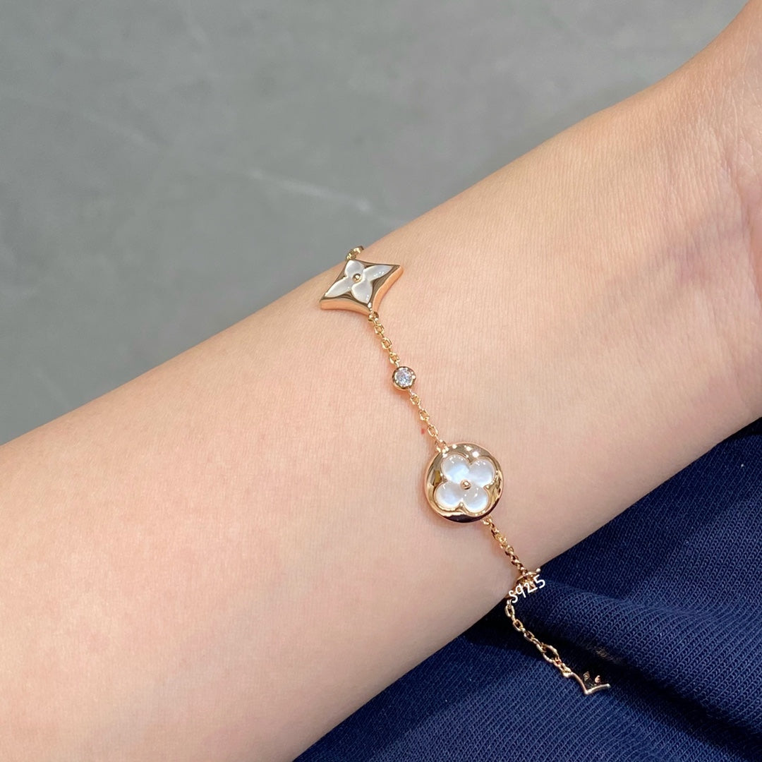 [Liorra]STAR AND SUN 4 MOTIF WHITE MOP PINK GOLD BRACELET