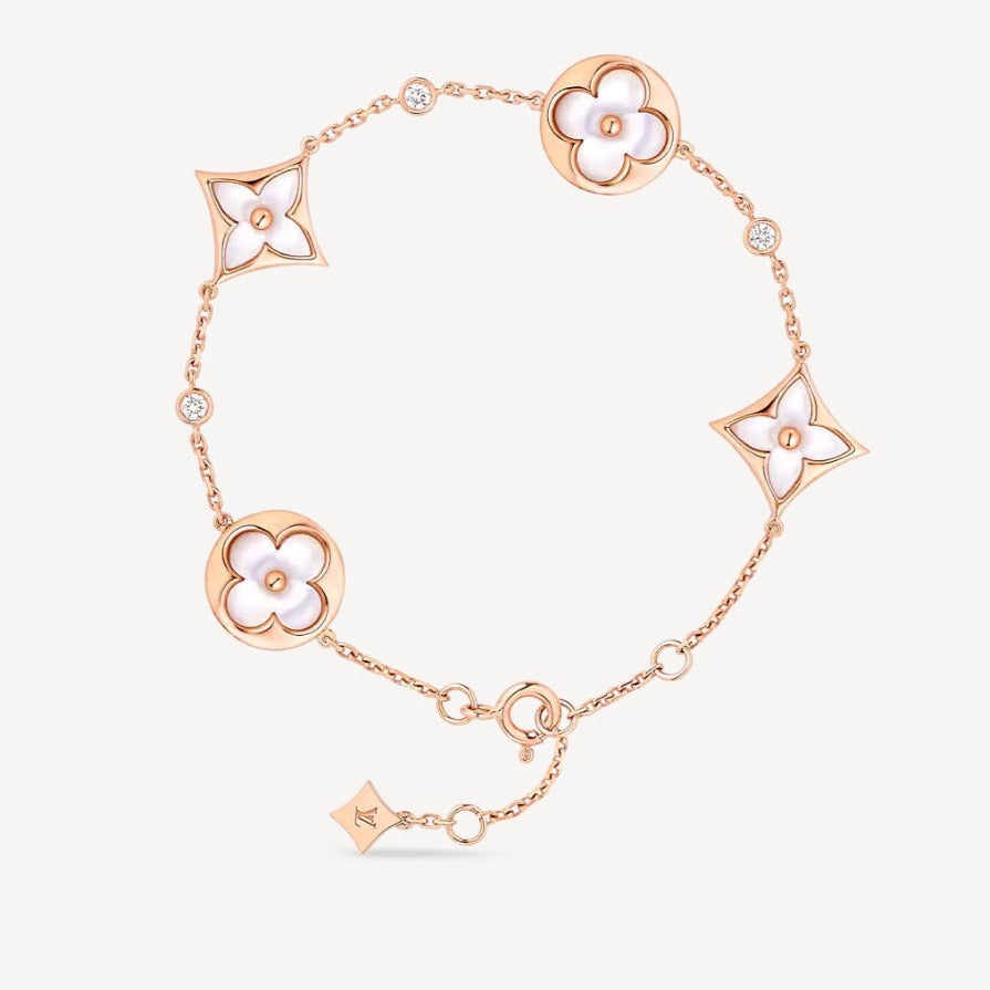 [Liorra]STAR AND SUN 4 MOTIF WHITE MOP PINK GOLD BRACELET