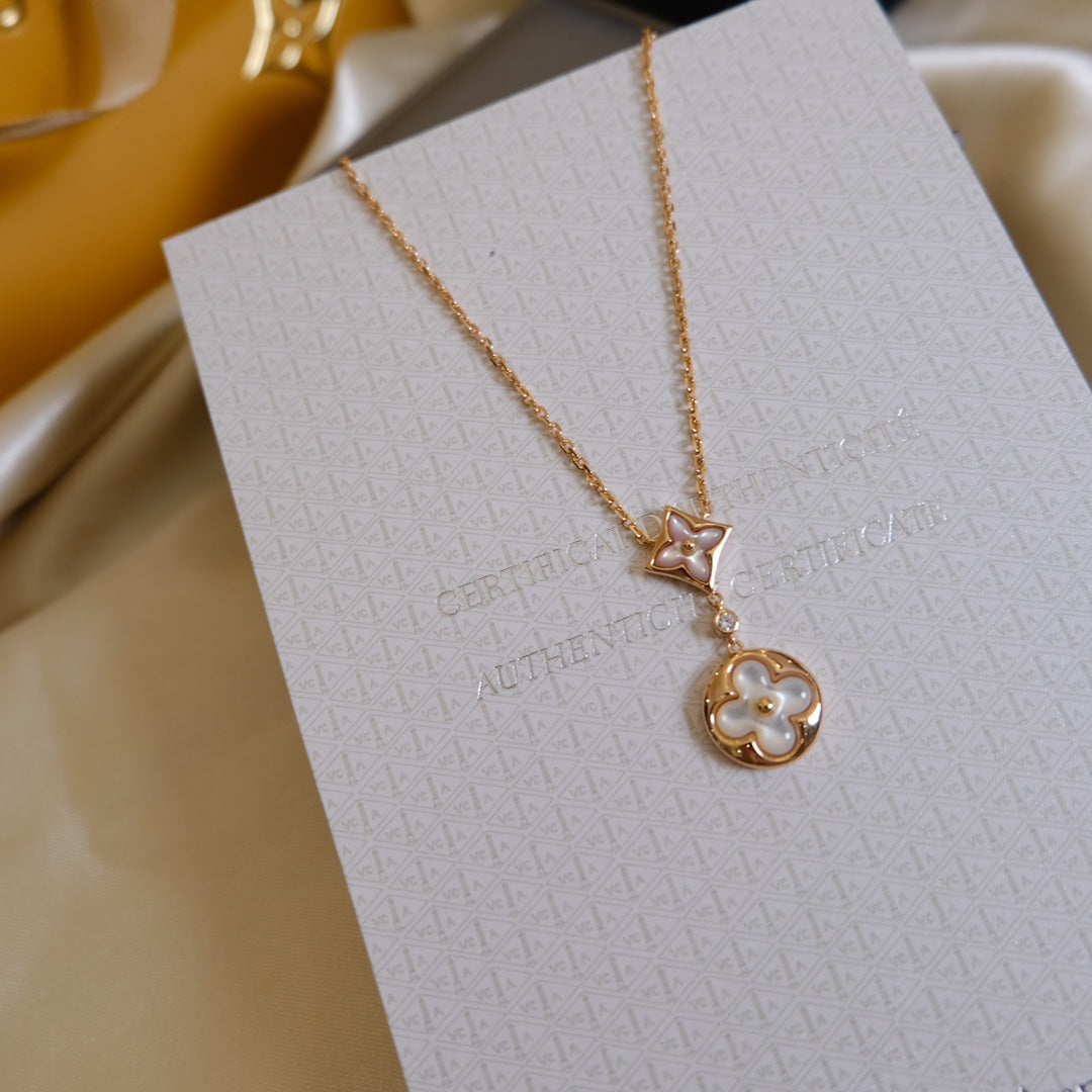 [Liorra]STAR AND SUN WHITE MOP 2 MOTIF PINK GOLD NECKLACE