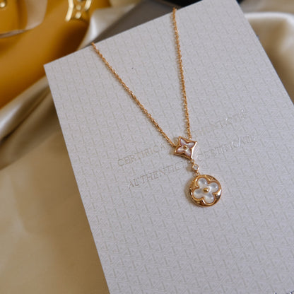 [Liorra]STAR AND SUN WHITE MOP 2 MOTIF PINK GOLD NECKLACE