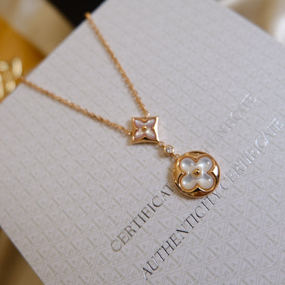 [Liorra]STAR AND SUN WHITE MOP 2 MOTIF PINK GOLD NECKLACE