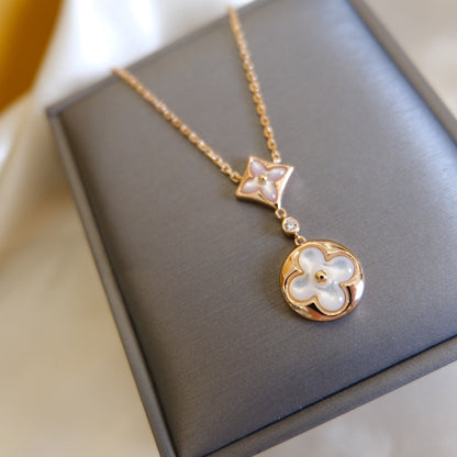 [Liorra]STAR AND SUN WHITE MOP 2 MOTIF PINK GOLD NECKLACE