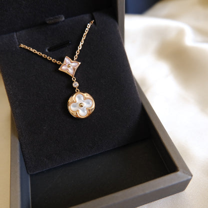 [Liorra]STAR AND SUN WHITE MOP 2 MOTIF PINK GOLD NECKLACE