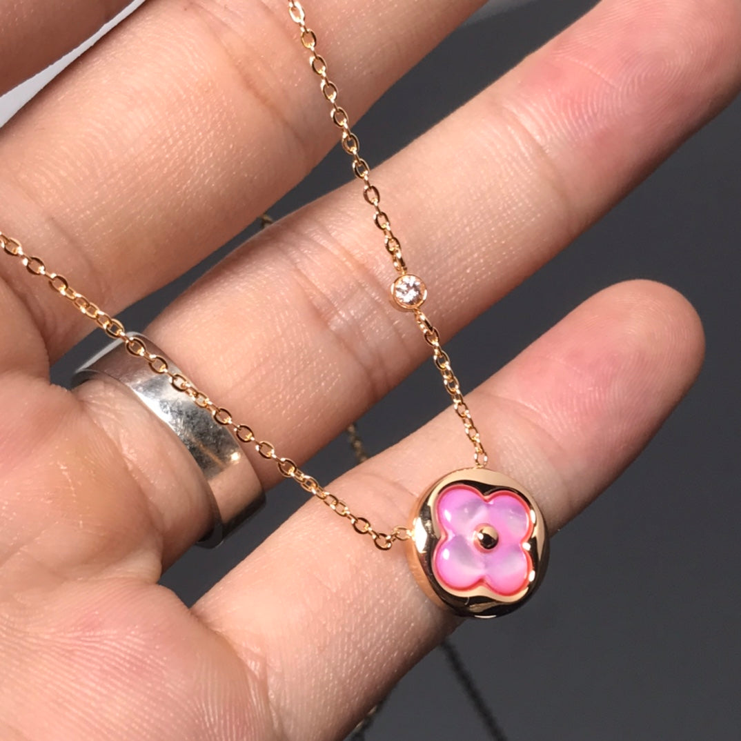 [Liorra]COLOR BLOSSOM PINK MOP SUN GOLD NECKLACE