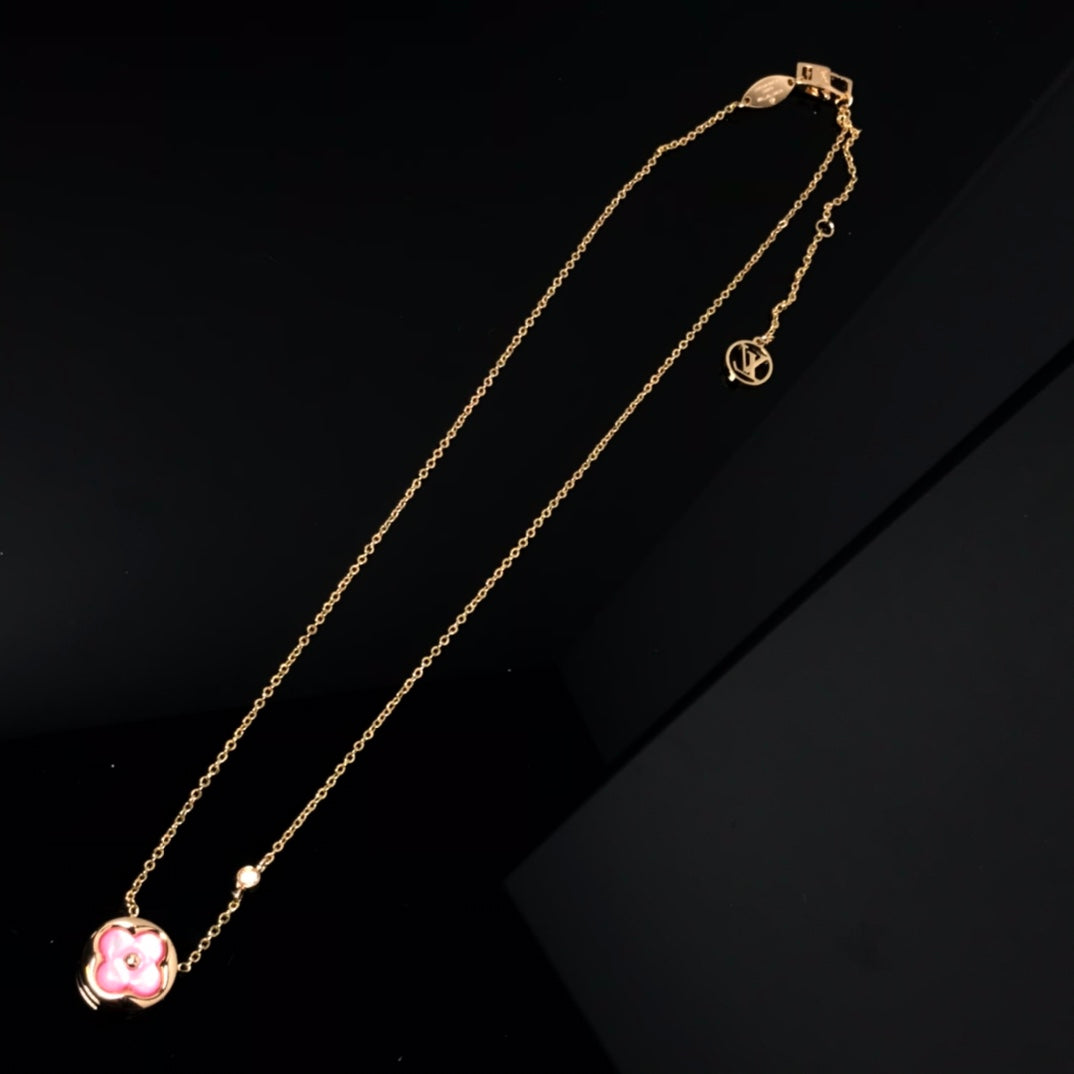 [Liorra]COLOR BLOSSOM PINK MOP SUN GOLD NECKLACE