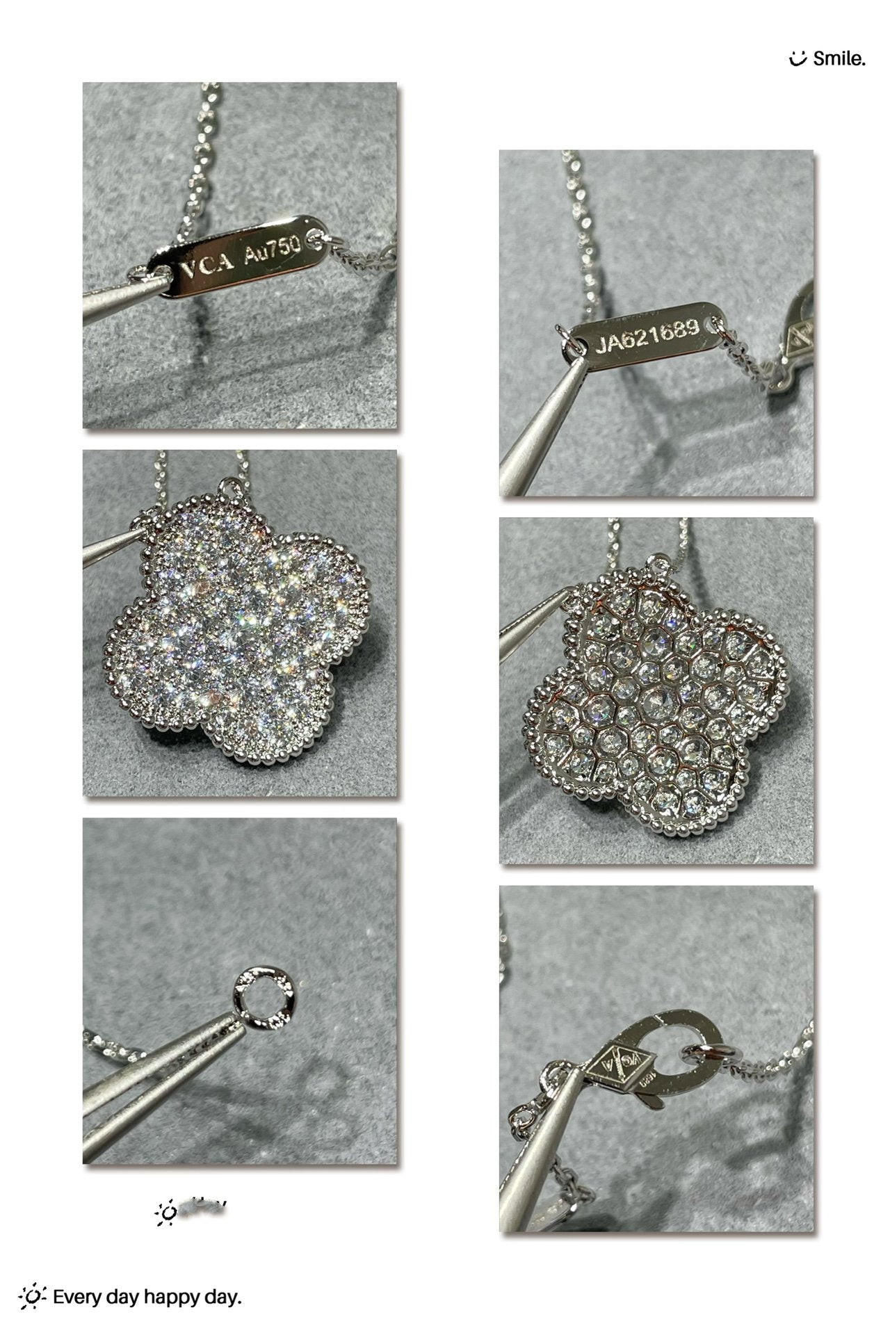 [Liorra]CLOVER 25MM LARGE PENDANT DIAMOND PAVED SILVER NECKLACE