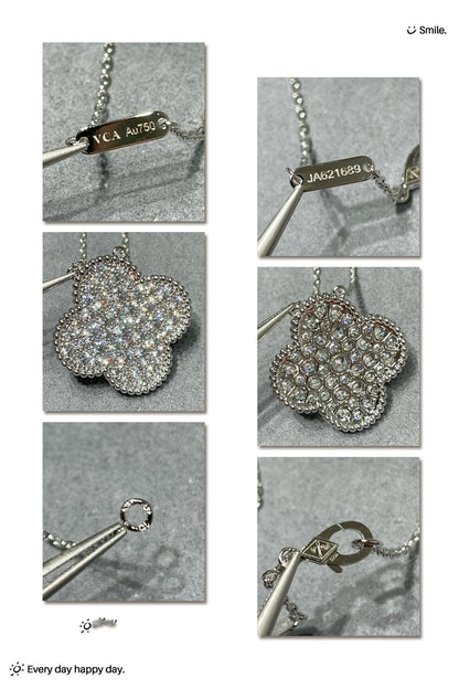 [Liorra]CLOVER 25MM LARGE PENDANT DIAMOND PAVED SILVER NECKLACE