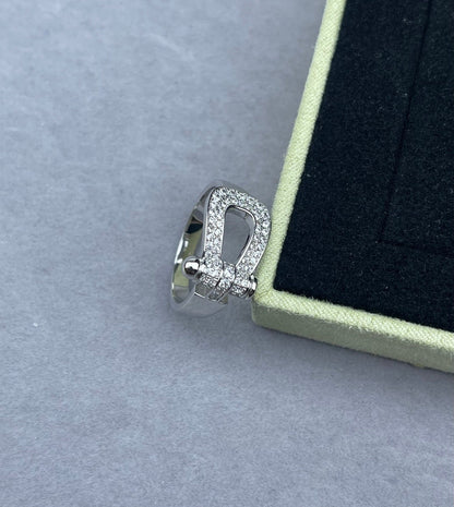 [Liorra]Wide Hoof-Shaped Diamond-Studded Ring