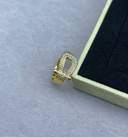 [Liorra]Wide Hoof-Shaped Diamond-Studded Ring