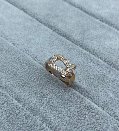 [Liorra]Wide Hoof-Shaped Diamond-Studded Ring