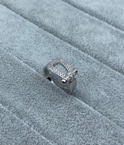 [Liorra]Wide Hoof-Shaped Diamond-Studded Ring