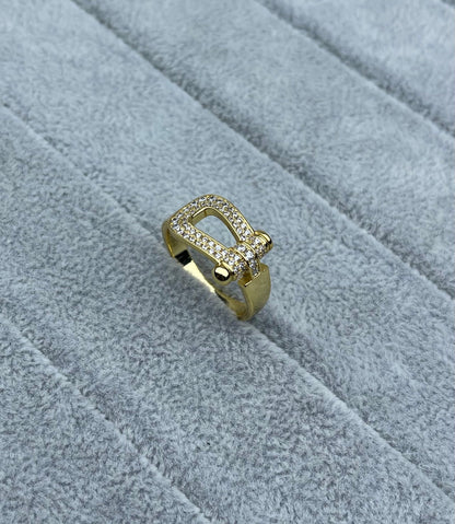 [Liorra]Wide Hoof-Shaped Diamond-Studded Ring
