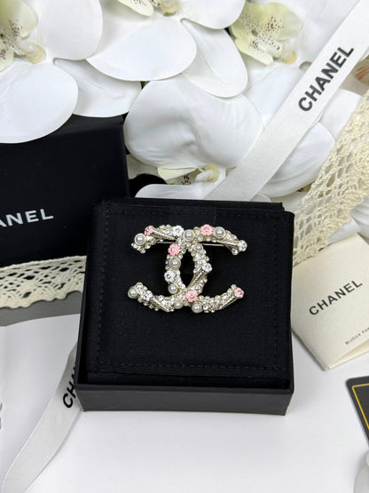 [Liorra]26C Pink-White Enamel Ice Cream Cone Double C Brooch
