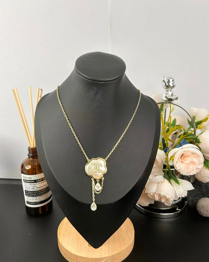 [Liorra]Cloud Pearl Mother-of-Pearl Diamond Chain Pendant Necklace