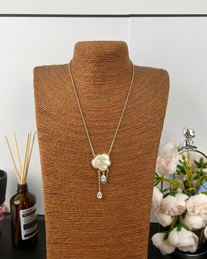 [Liorra]Cloud Pearl Mother-of-Pearl Diamond Chain Pendant Necklace
