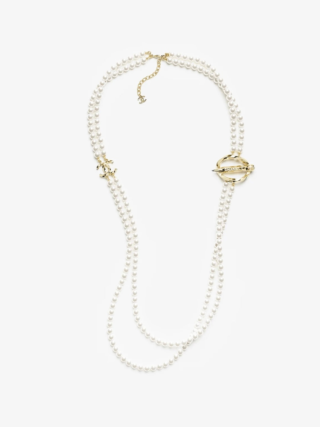 [Liorra]25K Pencil Double C Double-Layer Pearl Sweater Chain