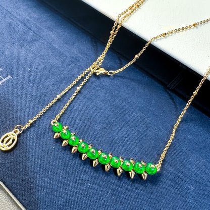 [Liorra]New Arrival: Green Bead Rivet Necklace