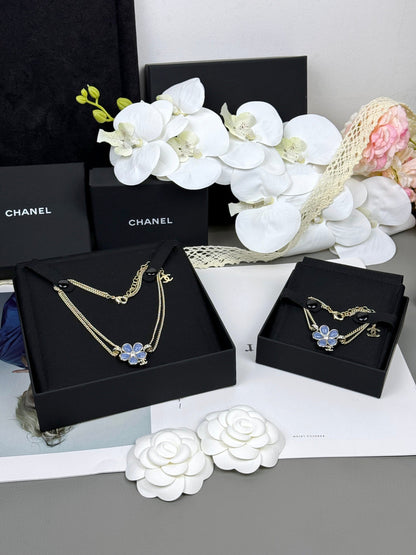 [Liorra]New Blue Floral Double-Layer Necklace