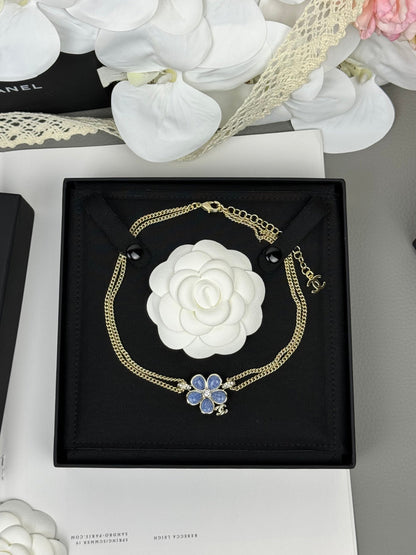 [Liorra]New Blue Floral Double-Layer Necklace