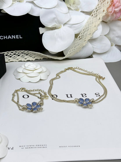 [Liorra]New Blue Floral Double-Layer Necklace
