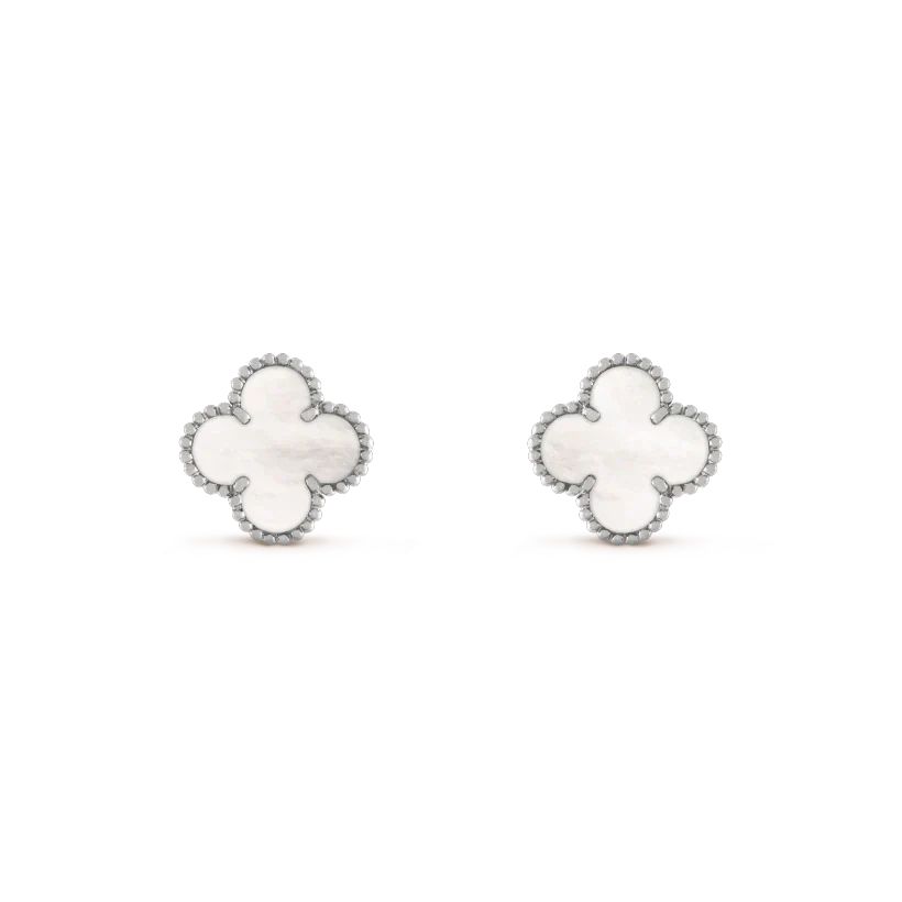 [Liorra]CLOVER MEDIUM 1 MOTIFS  WHITE MOP EARRINGS SILVER