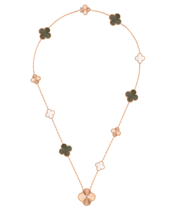 [Liorra]DETACHABLE CLOVER 15(11+4) FLOWER SILVER NECKLACE SET