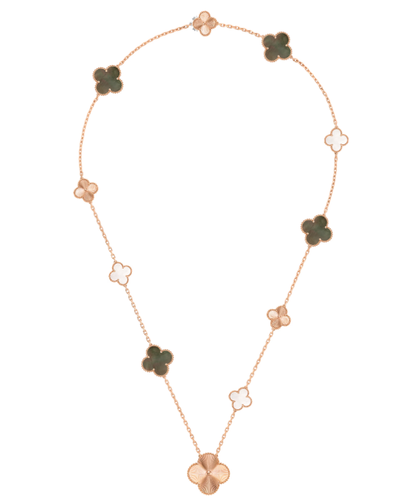 [Liorra]DETACHABLE CLOVER 15(11+4) FLOWER SILVER NECKLACE SET