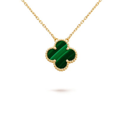 [Liorra]CLOVER 15MM MALACHITE SINGLE FLOWER  NECKLACE
