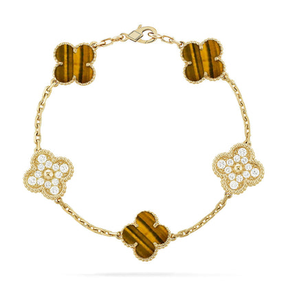 [Liorra] CLOVER 5 MOTIFS TIGER EYE BRACELET COLLECTION