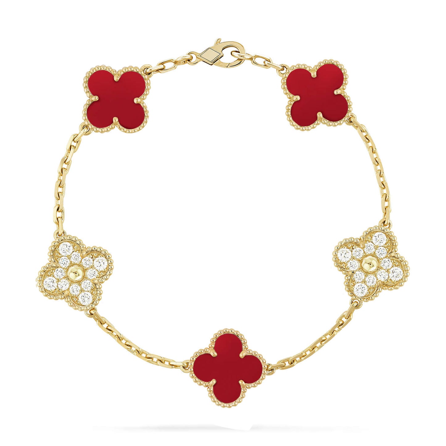[Liorra] CLOVER 5 MOTIF RED CORNELIAN BRACELET COLLECTION