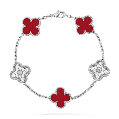 [Liorra] CLOVER 5 MOTIF RED CORNELIAN BRACELET COLLECTION