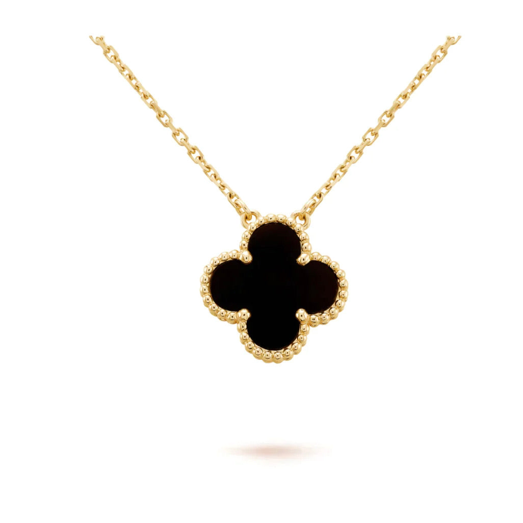 [Liorra]CLOVER 15MM BLACK ONYX SINGLE FLOWER NECKLACE