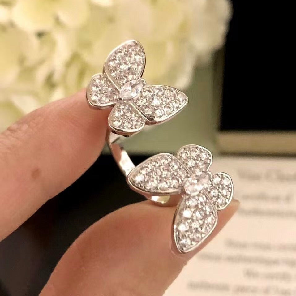 [Liorra]TWIN SILVER BUTTERFLY DIAMOND RING