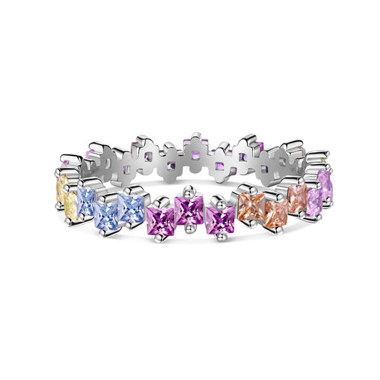 [Tonmkive Jewelry]Mixed Colorful Square Staggered Rings