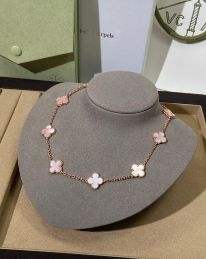 [Liorra Jewellery] Pink Necklace with Ten Clover Designs