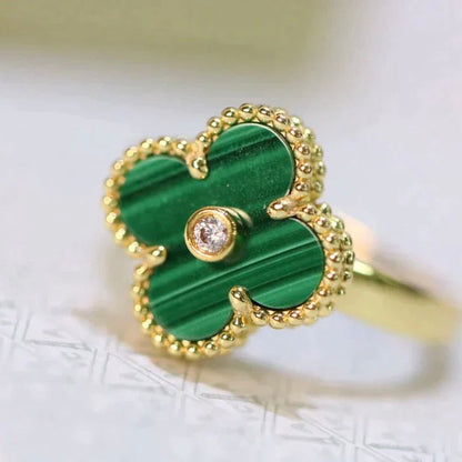 [Liorra]CLOVER MALACHITE RING GOLD DIAMOND